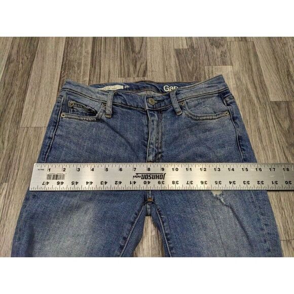 Gap 1969 Womens Sized 25 R Authentic True Skinny Distressed Denim Blue Jeans - Picture 9 of 12
